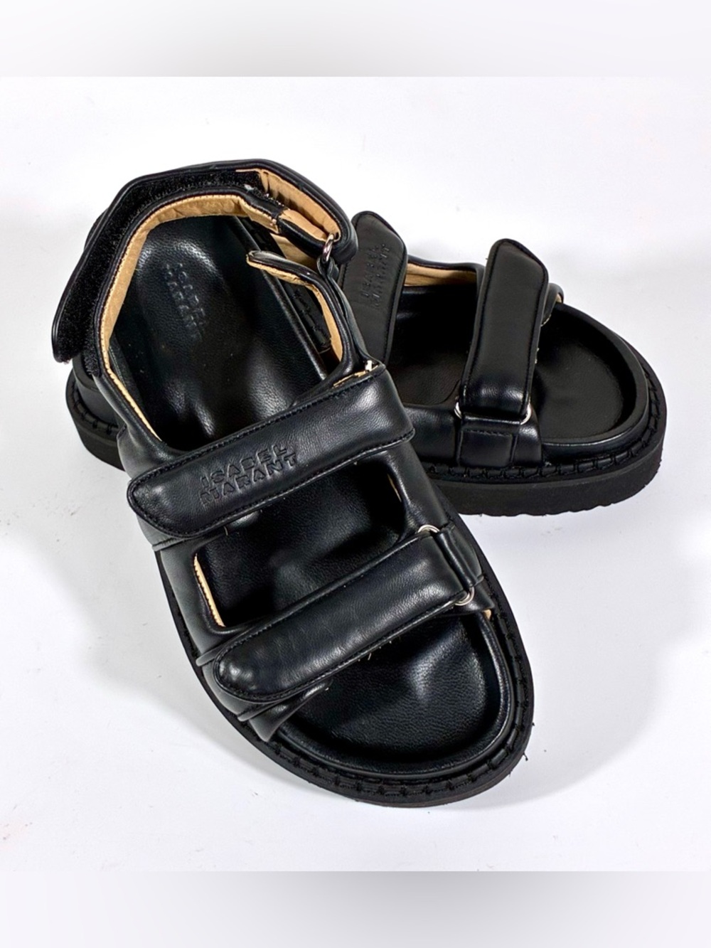 Isabel Marant Madee Platform Leather Sandals Black 41 NEW Flat Summer Designer - Picture 4 of 14